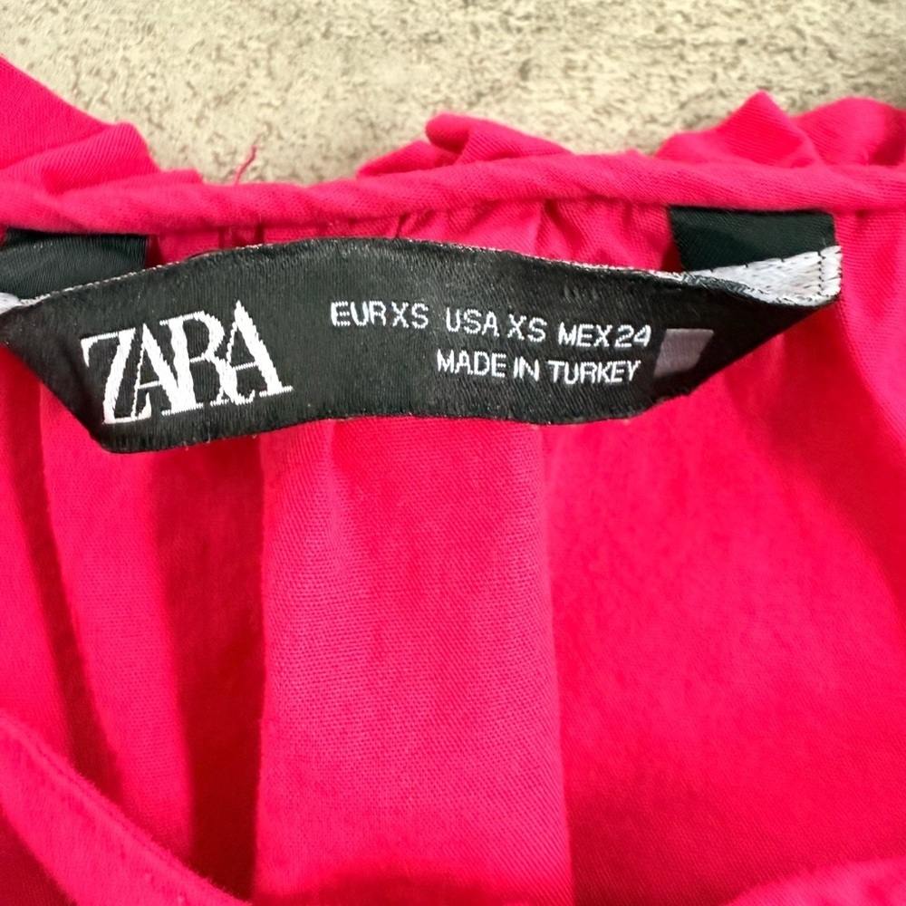 Zara Fuchsia Smocked Poplin Dress Contrast Embroidered Trim Pink Barbie Size XS - Picture 6 of 15
